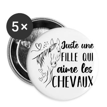Juste une fille qui adore les chevaux cadeau - Lot de 5 grands badges (56 mm) - blanc - Devant