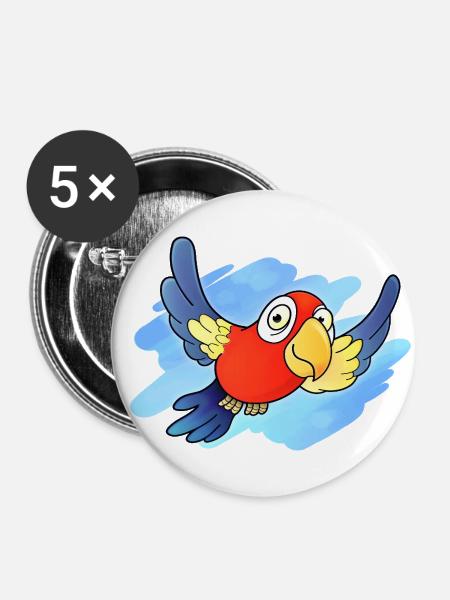 Papagei (Himmel) - Buttons groß 56 mm (5er Pack) - Weiß
