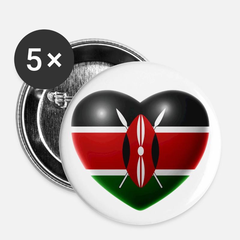 Heart (Kenya / Kenya) - Buttons large 2.2''/56 mm (5-pack) - white
