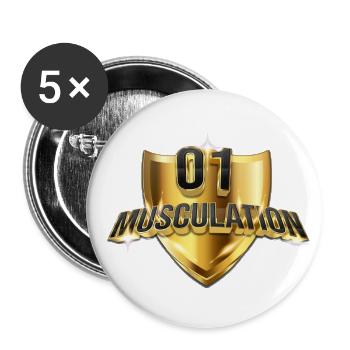 Logo 01Musculation - Lot de 5 grands badges (56 mm) - blanc - Devant