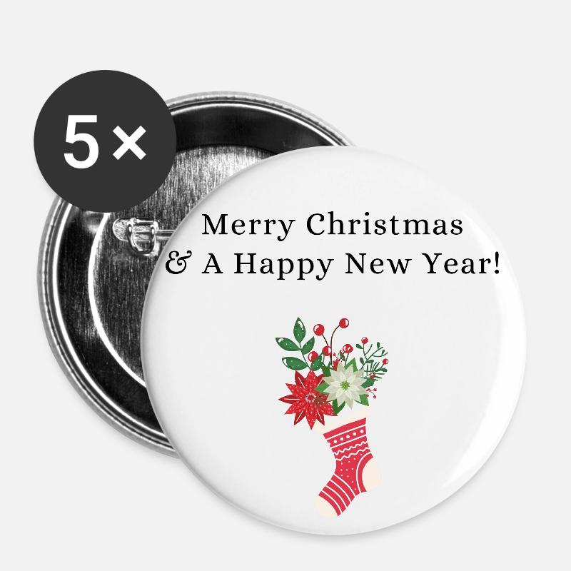 Buon Natale - Confezione da 5 spille grandi (56 mm) - bianco