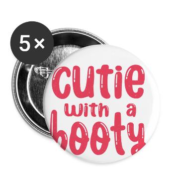Cutie with a Booty - Gym Lover - Buttons groß 56 mm (5er Pack) - Weiß - Vorne