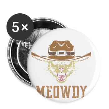 Meowdy - Katze Cowboy - Buttons groß 56 mm (5er Pack) - Weiß - Vorne