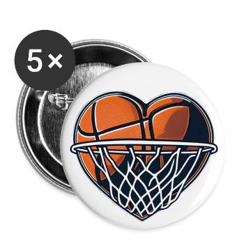 Basketball Love Heart pour les fans champions du monde Joueurs - Lot de 5 grands badges (56 mm) - blanc - Devant