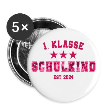 Schulkind 1. Klasse Camoflage für coole Mädchen - Buttons groß 56 mm (5er Pack) - Weiß - Vorne