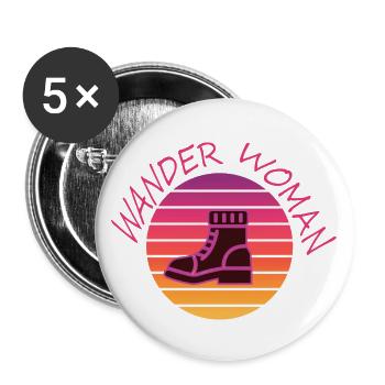 Natur Wandern Berge Gesundheit Glück Stiefel Luft - Buttons groß 56 mm (5er Pack) - Weiß - Vorne