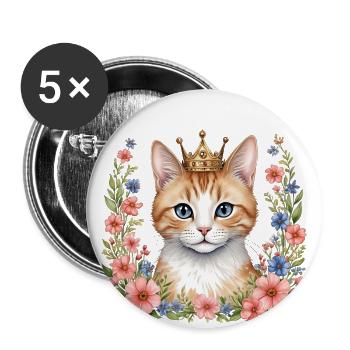 Adorable chat princesse - Lot de 5 grands badges (56 mm) - blanc - Devant