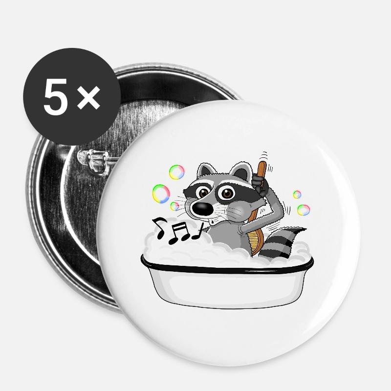 Waschbaer - Buttons groß 56 mm (5er Pack) - Weiß