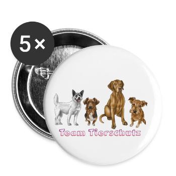 Team Tierschutz - Buttons groß 56 mm (5er Pack) - Weiß - Vorne
