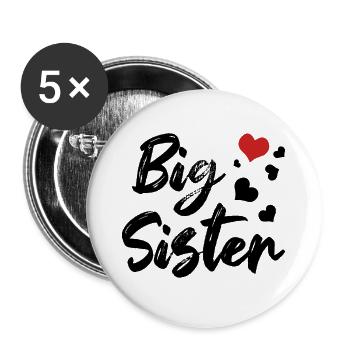 Big Sister Geschwister Sweetheart - Buttons groß 56 mm (5er Pack) - Weiß - Vorne