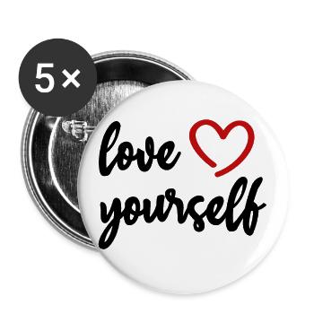 s’aimer Soi-même Cœur Motivation Amour - Lot de 5 grands badges (56 mm) - blanc - Devant