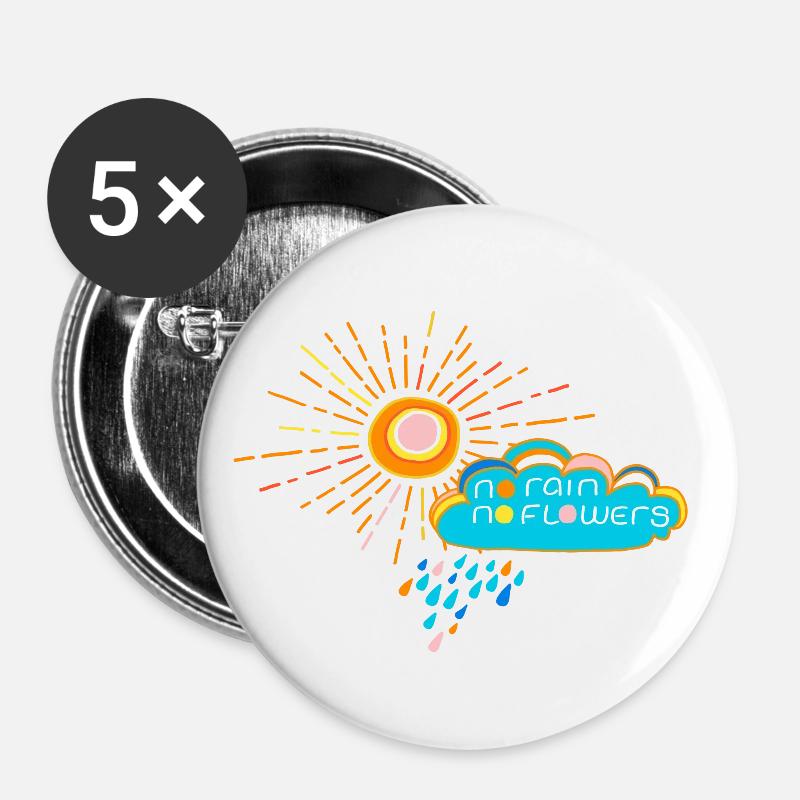 No rain no flowers - Buttons large 2.2''/56 mm (5-pack) - white