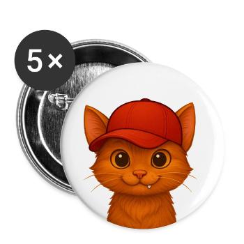 Cute red cat with red cap - Buttons large 2.2''/56 mm (5-pack) - white - Front