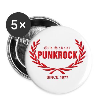 Old School Punkrock Since 1977 (roter Druck) - Buttons groß 56 mm (5er Pack) - Weiß - Vorne