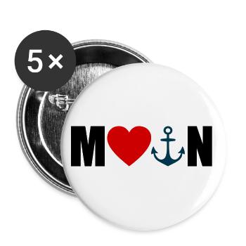 MOIN mit Herz und Anker - Buttons groß 56 mm (5er Pack) - Weiß - Vorne