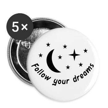 Follow your dreams (moon, stars) - Buttons large 2.2''/56 mm (5-pack) - white - Front