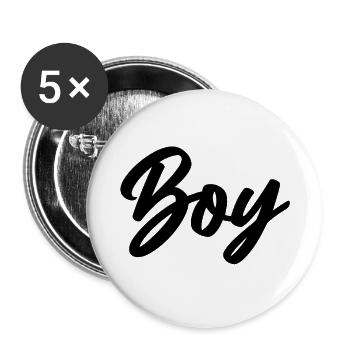 Boy - Schriftzug - Buttons groß 56 mm (5er Pack) - Weiß - Vorne