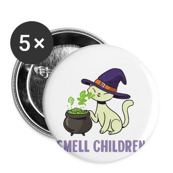 Katzen Hexe - Halloween Cat - Buttons groß 56 mm (5er Pack) - Weiß - Vorne