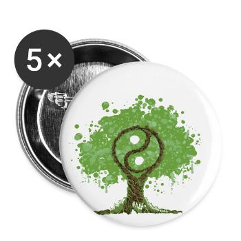 Ying Yang Lebensbaum - Buttons groß 56 mm (5er Pack) - Weiß - Vorne