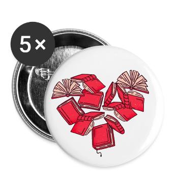 Bücher Herz I Lesen Liebe - Buttons groß 56 mm (5er Pack) - Weiß - Vorne