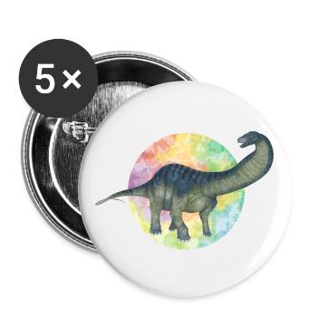 Farbige Dinosaurier - Buttons groß 56 mm (5er Pack) - Weiß - Vorne