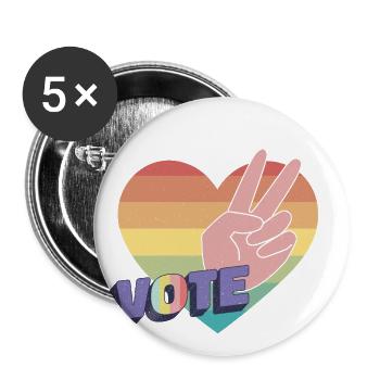 Vote for Pride & Peace - Buttons groß 56 mm (5er Pack) - Weiß - Vorne