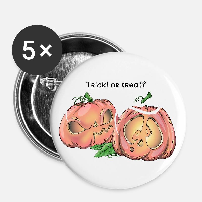 Two cute pumpkins saying Trick! or treat? - Buttons large 2.2''/56 mm (5-pack) - white