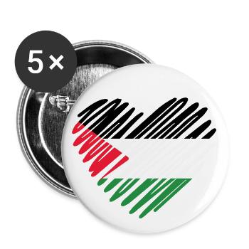 Drapeau de la Palestine en forme de cœur - Free Palestine - Lot de 5 grands badges (56 mm) - blanc - Devant