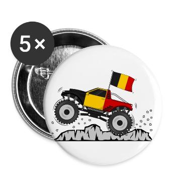 Monstertruck Belgien Flagge - Buttons groß 56 mm (5er Pack) - Weiß - Vorne