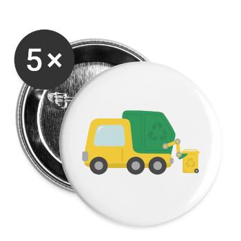 Petit camion de recyclage des ordures - Lot de 5 grands badges (56 mm) - blanc - Devant