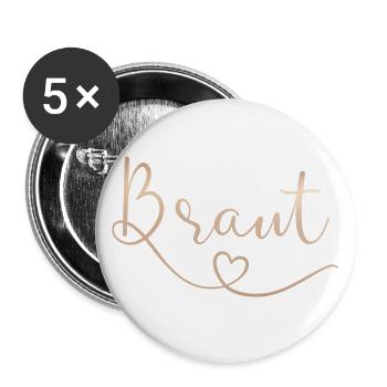 Braut / The Bride JGA Junggesellinnenabschied - Buttons groß 56 mm (5er Pack) - Weiß - Vorne