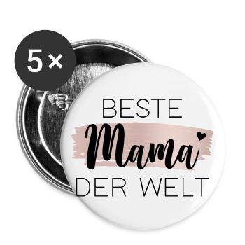 Beste Mama der Welt - Buttons groß 56 mm (5er Pack) - Weiß - Vorne