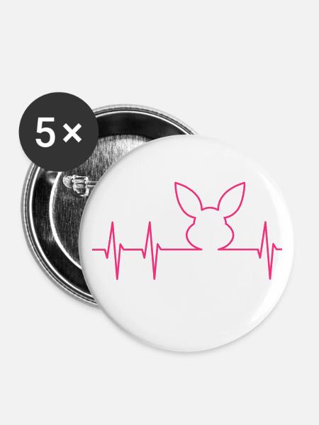 EKG und Hasenkopf - Buttons groß 56 mm (5er Pack) - Weiß