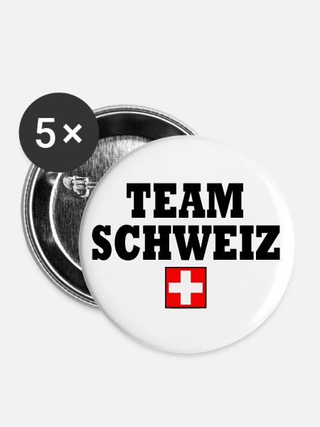 Team schweiz - Buttons groß 56 mm (5er Pack) - Weiß
