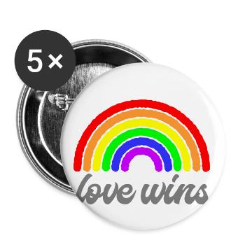 Liebe gewinnt Regenbogen Liebesgrafik - Buttons groß 56 mm (5er Pack) - Weiß - Vorne