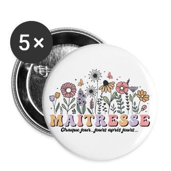 Maîtresse d'école motif floral fleur cadeau groovy - Lot de 5 grands badges (56 mm) - blanc - Devant