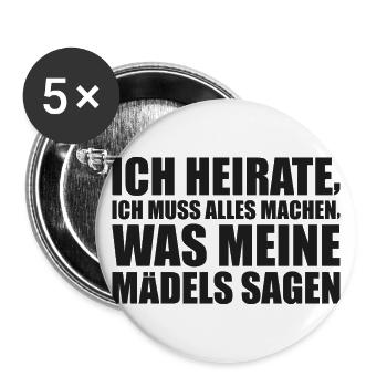 Junggesellenabschied Braut Polterabend Geschenk - Buttons groß 56 mm (5er Pack) - Weiß - Vorne