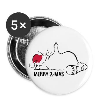 Katze Nö Nein Nope Mittelfinger Weihnachten - Buttons groß 56 mm (5er Pack) - Weiß - Vorne