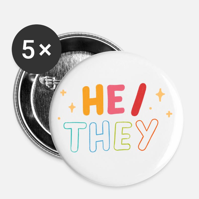 Pronomen He/they - Buttons groß 56 mm (5er Pack) - Weiß