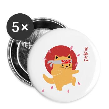 Kung Fu Katze - Fun - Buttons groß 56 mm (5er Pack) - Weiß - Vorne