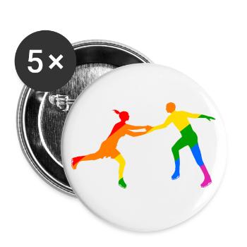 Duo de patineurs colorés - Lot de 5 grands badges (56 mm) - blanc - Devant