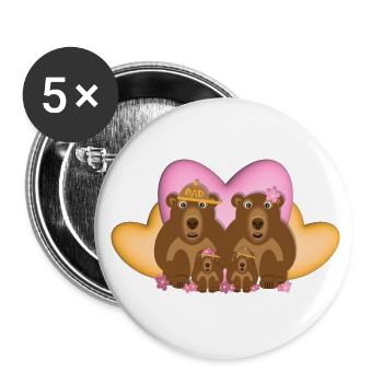 Liebe Bären Familie mit rosa und gelbe Herzen. - Buttons groß 56 mm (5er Pack) - Weiß - Vorne