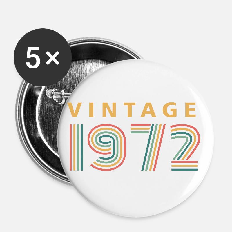 vintage 1972 - Buttons large 2.2''/56 mm (5-pack) - white