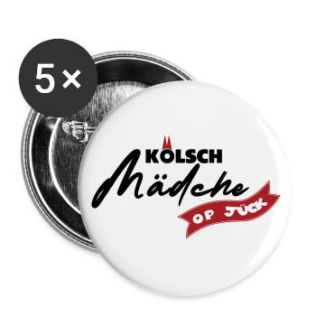 Kölsch Mädche op Jück - Buttons groß 56 mm (5er Pack) - Weiß - Vorne