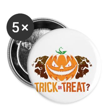Trick or Treat - Halloween Kürbis - Buttons groß 56 mm (5er Pack) - Weiß - Vorne
