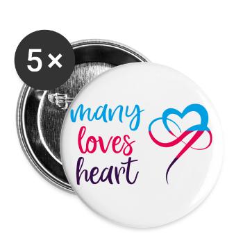 Polyamorie MANY LOVES HEART - Buttons groß 56 mm (5er Pack) - Weiß - Vorne