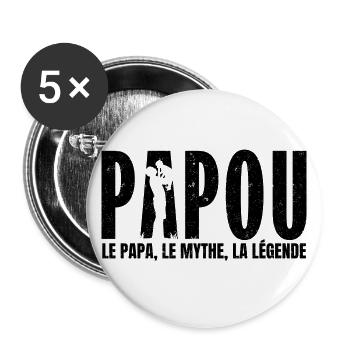 Papou,le papa,le mythe cadeau fête des pères - Lot de 5 grands badges (56 mm) - blanc - Devant