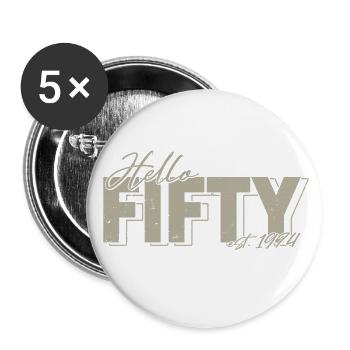 Hello 50! 50th Birthday Vintage 1974 Gift Idea - Buttons large 2.2''/56 mm (5-pack) - white - Front