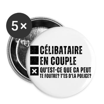 Célibataire en couple humour phrase drôle cadeau - Lot de 5 grands badges (56 mm) - blanc - Devant