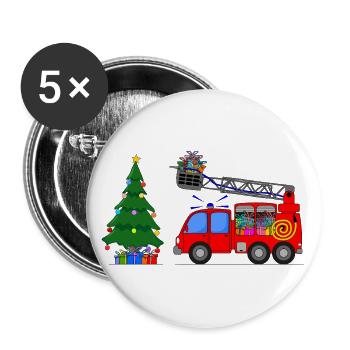 Noël du camion de pompiers - Lot de 5 grands badges (56 mm) - blanc - Devant